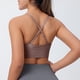 thumbnail image 4 of Sujetador deportivo largo con cuello en V para mujer - Tirantes finos ajustables - Top de yoga y fitness con copas acolchadas - Ropa deportiva de nailon y spandex, 4 of 8