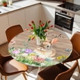 thumbnail image 3 of Happy Easter Bunny Fitted Tablecloth with Elastic Edged, Round Table Cloth for Dining Table, Spring Floral Wooden Sage Green Plaid Waterproof Oil Proof Table Cover for Indoor Outdoor 36"-44", 3 of 8