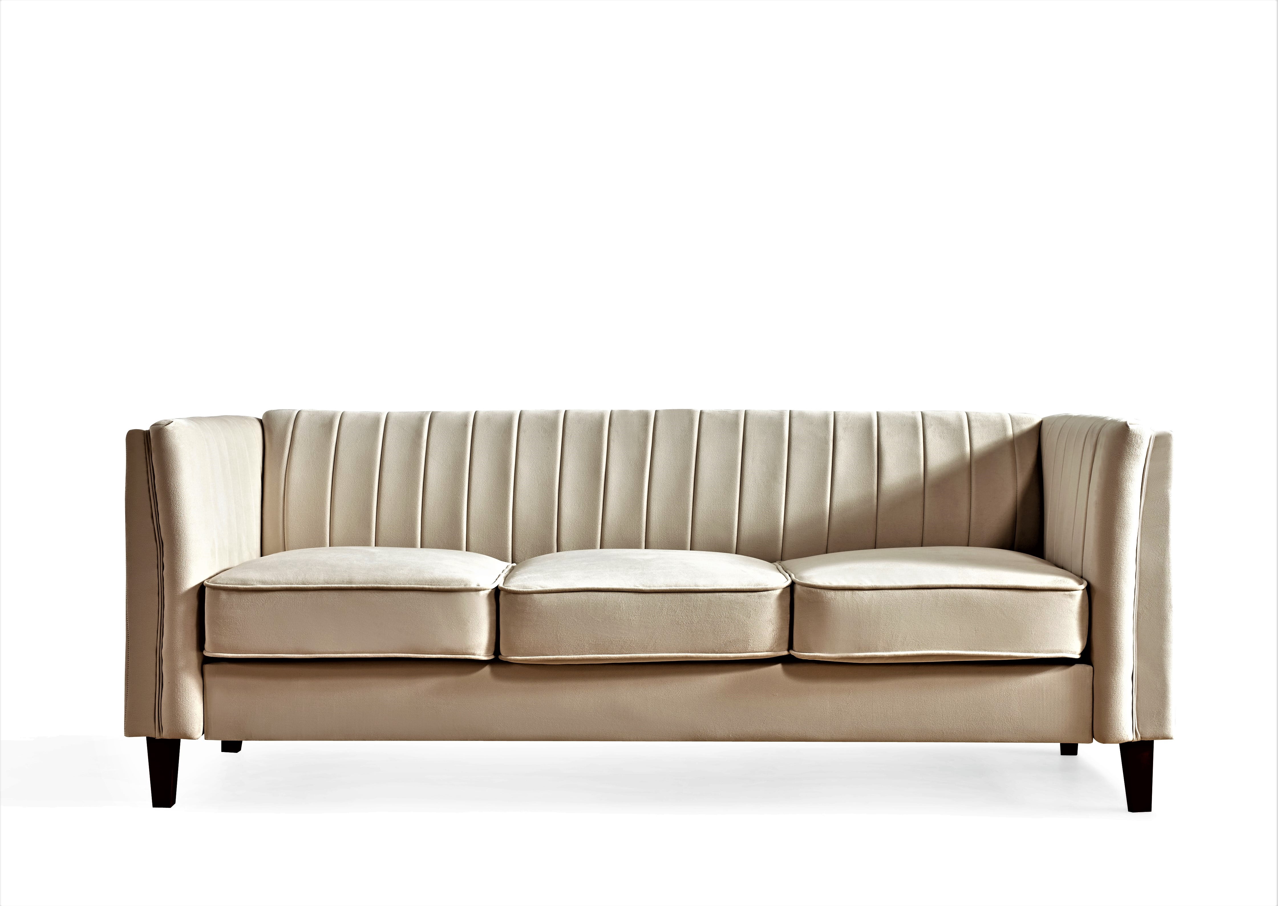 Uspridefurniture Plainfield Line Tufted Square Design Velvet Sofa -Beige