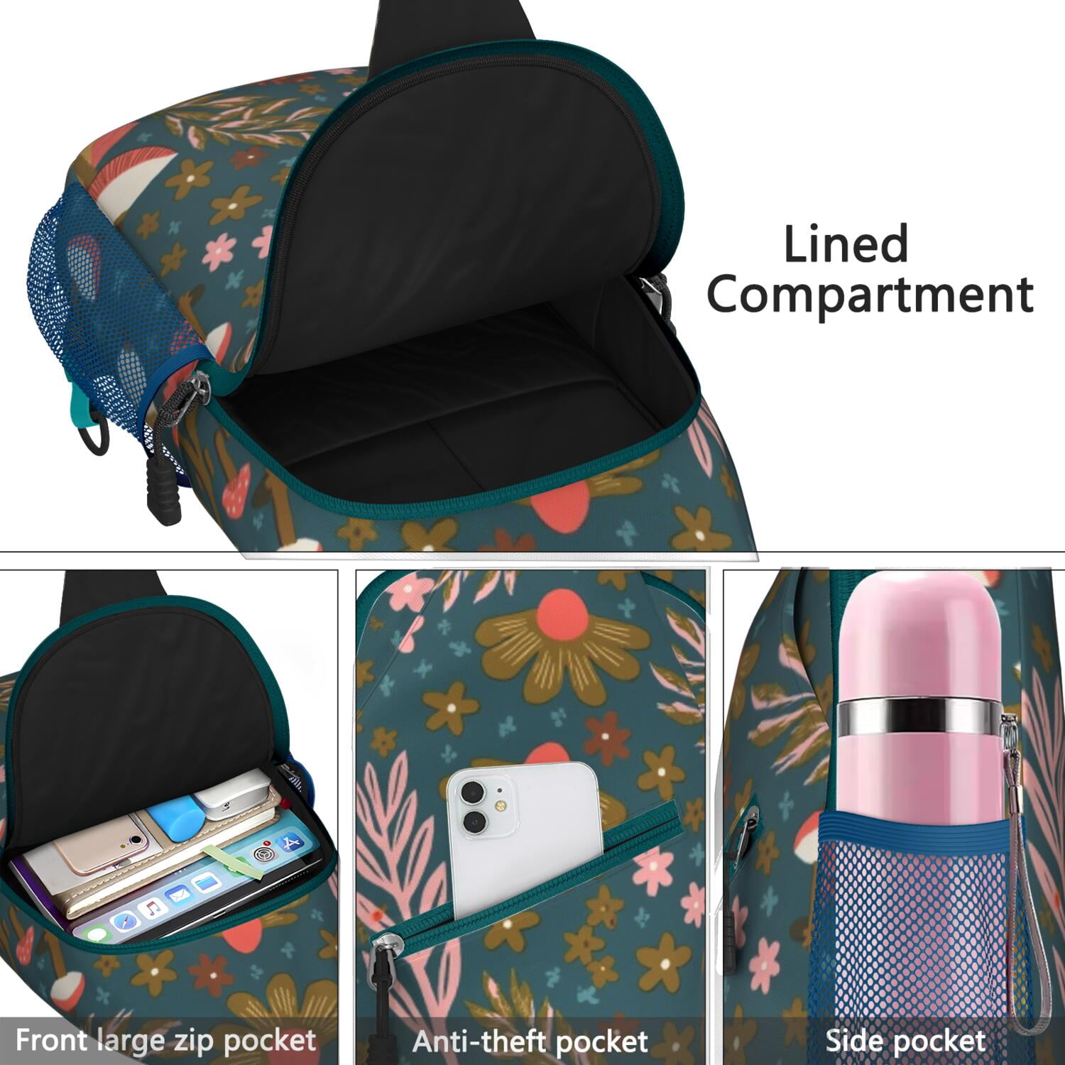 Mushroom Sling Backpack for Women Men Fashion Backpack Crossbody Shoulder Bag Lightweight Hiking Sling Pack