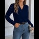 thumbnail image 5 of Blusa Plisada de Larga con Cuello en V para Mujer, Ideal para Oficina Azul L, 5 of 8