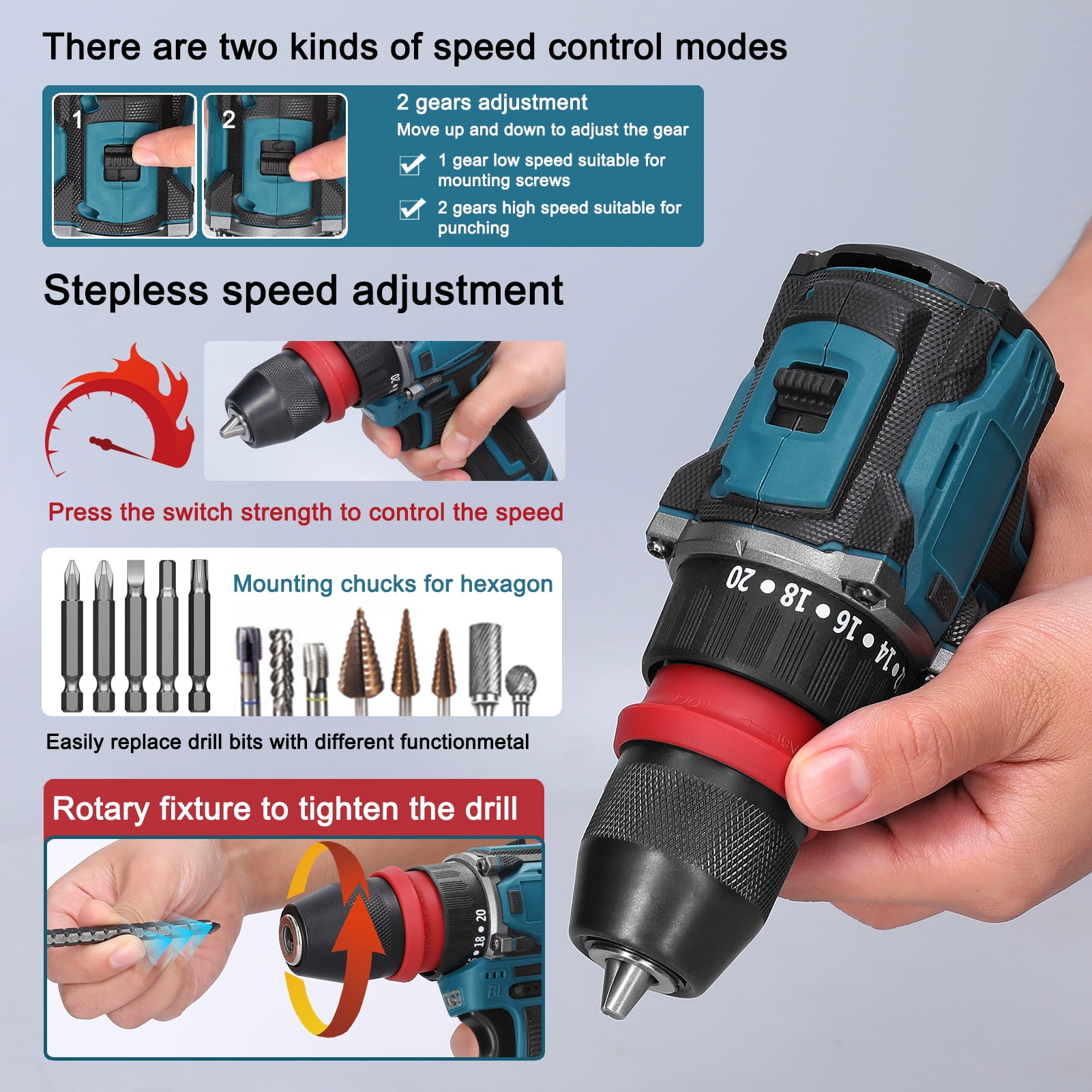 Screwdriver 18V 2in1 Lithium Drill Electric Screwdriver Multi-function Power Tool 45Nm Torque Brushless Motor Practical Screw Driver For Home Appliances Furniture Installation