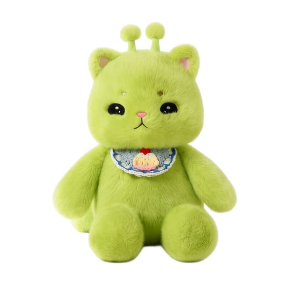 Running Cat Plush 40cm Alien Cat Toy – Green Space Kitten with Bib & Antenna Details – Cute Collectible Doll for Teens, Adults & Game Fans – Unique Room Decor & Gift Idea