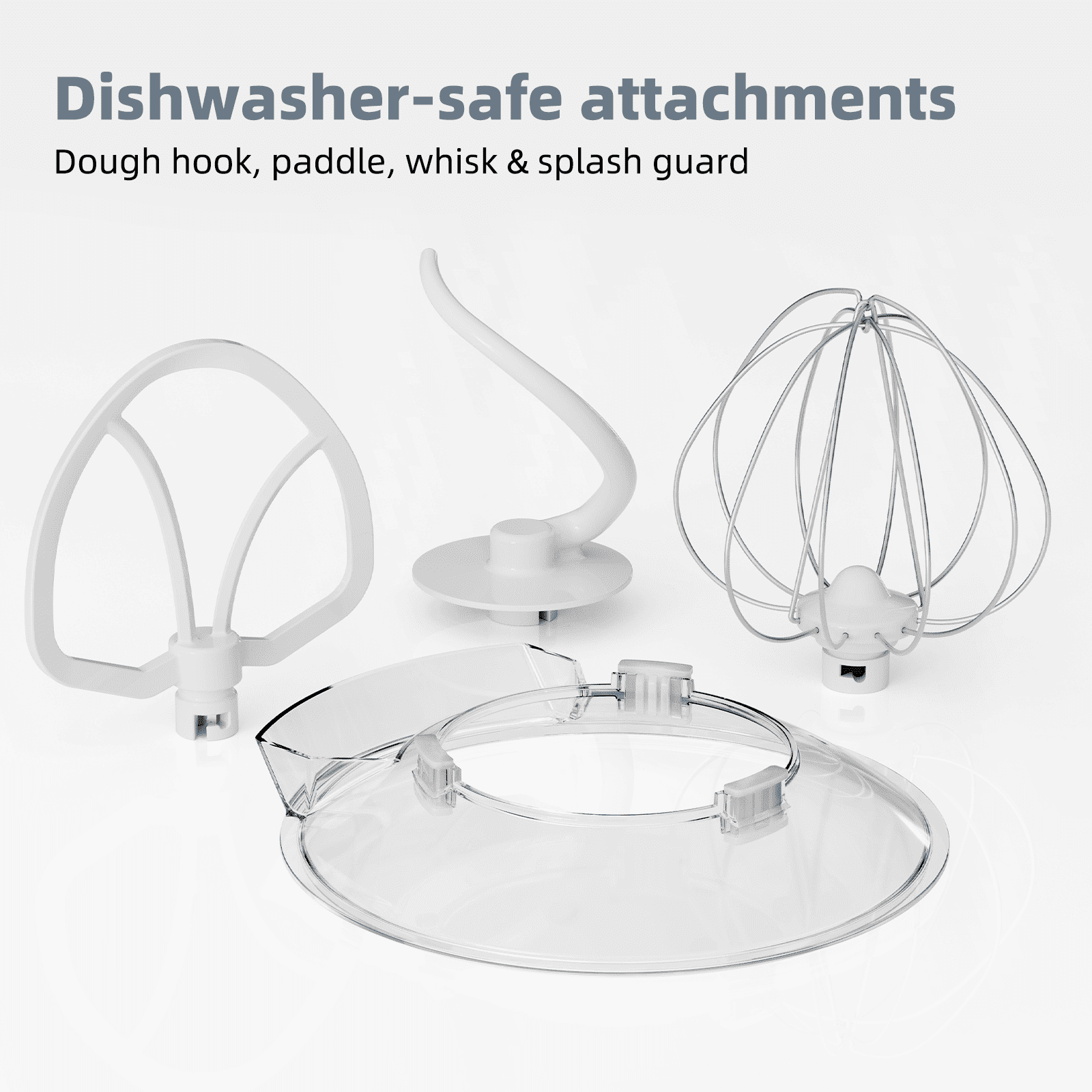 Farberware 5 qt Stand Mixer, Gray with Dough Hook, Paddle, Whisk