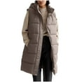 thumbnail image 2 of Busydd Women Puffer Vest Solid Color Hooded Womens Down Vest Winter Warm Sleeveless Puffy Vest Casual Button Zipper Long Vest for Women with Pockets 2XL, 2 of 4