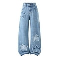thumbnail image 5 of REDARER Girls' Star Embroidered Jeans - Stretchy Waist Wide Leg Denim Pants for Casual Wear,11-12 Years, 5 of 9