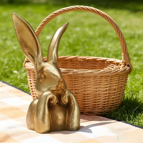 XGFHYJEH Gold Resin Bunny Statue, 8 Inch Easter Table Centerpiece, Spring Rabbits Decoration, Rabbit Figurines Decorative Sculpture Collectibles Gift for Home Indoor Decor