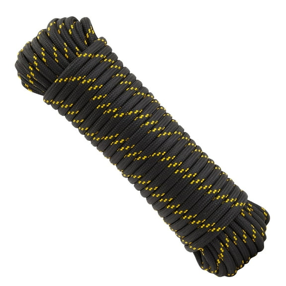 Built Industrial Diamond Braided Rope - 1/2 in x 100 ft, Black & Yellow - Polyester Heavy Duty Rope for Camping, Outdoor Gear & Emergency Tent Setup