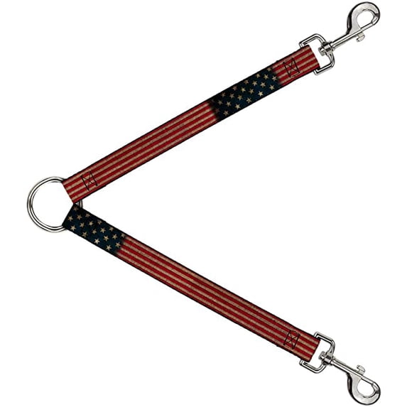 Buckle-Down Dog Leash Splitter Vintage US Flag Stretch 1 Foot Long 1 Inch Wide
