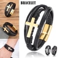 thumbnail image 5 of Evago Faith Luxury Cross Design Stainless Steel Bracelet For Mens Leather Bracelet, 5 of 5