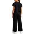 thumbnail image 3 of Cadmus 2-Piece Sets for Women Short Sleeve Tops Wide Leg Pants with Pockets, Black, L, 3 of 9