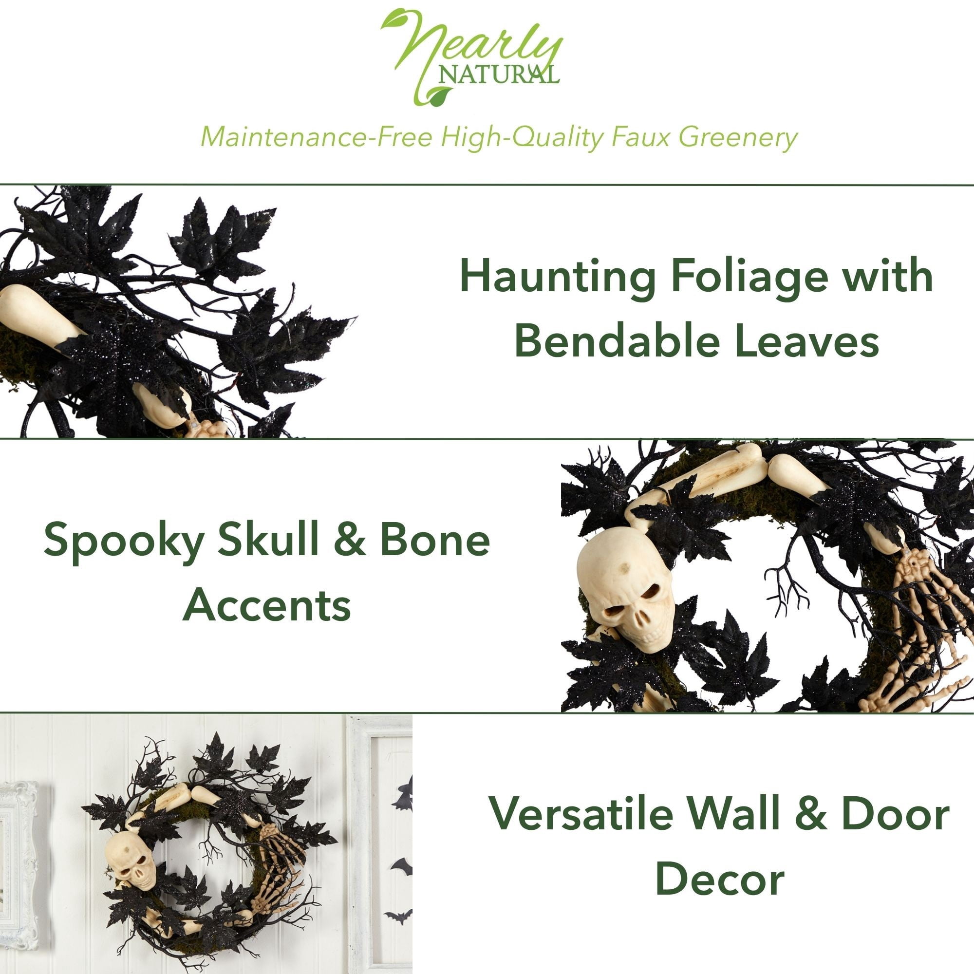 Nearly Natural 24in. Halloween Skull and Bones Wreath