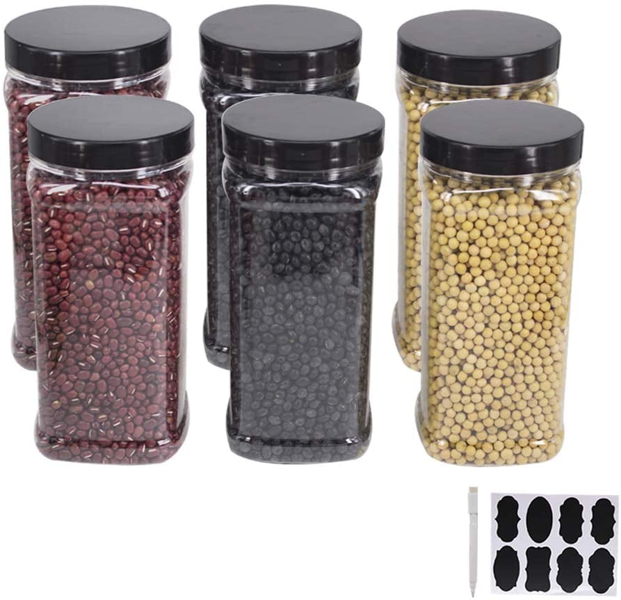 6 Pack 40 OZ Large Clear Plastic Storage Jars with Lids & Labels, A Pen - Wide Opening Food Grade Container - BPA Free PET Container- Pantry, Home & ...