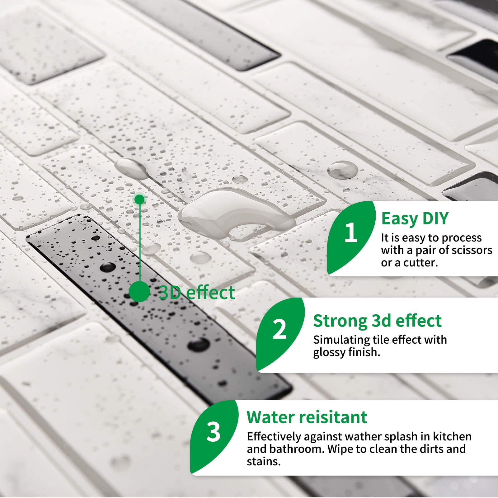 10 Sheets Premium Anti Mold Peel and Stick Backsplash Tiles for Kitchen 12"x12" Marble Design