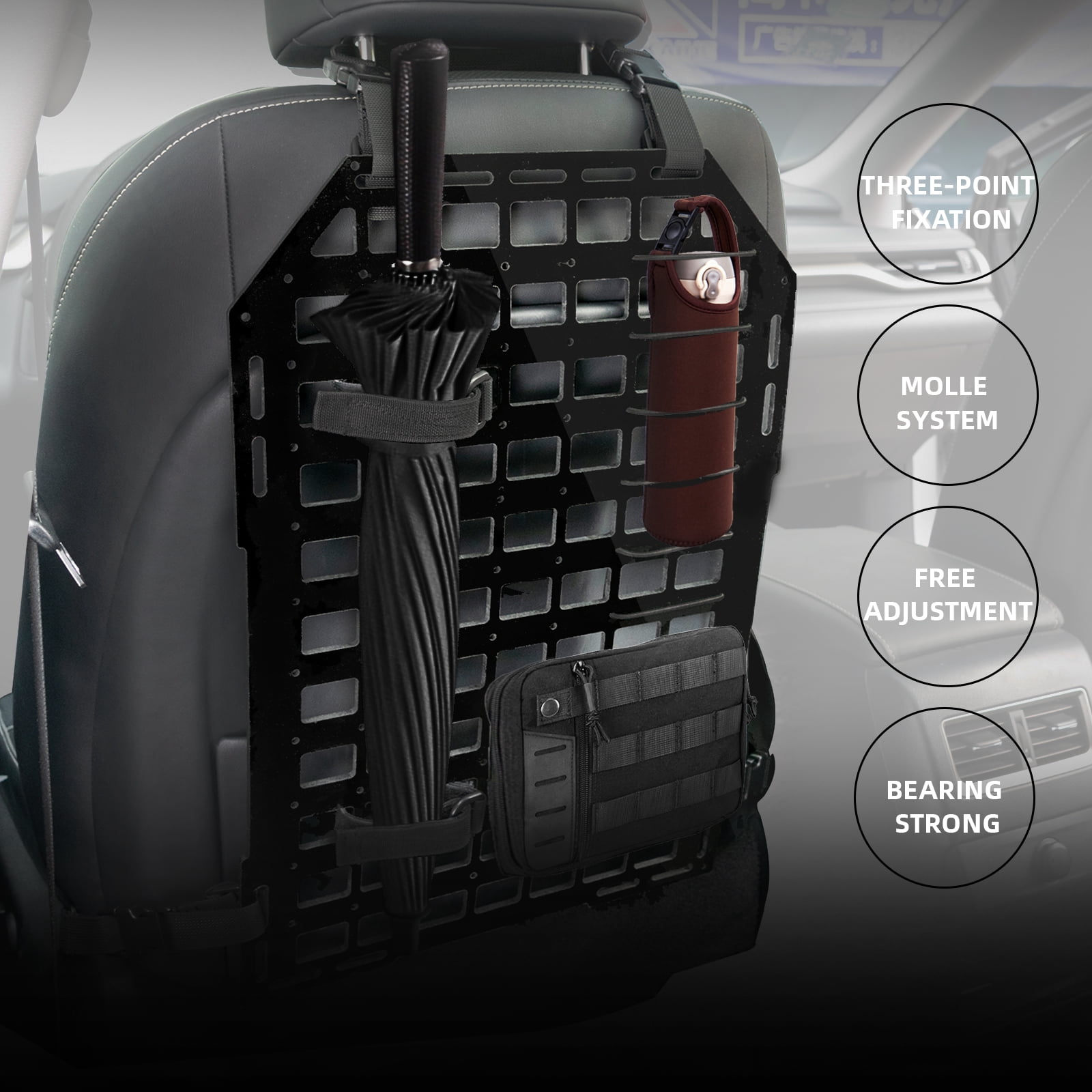 AUTOXBERT Vehicle Car Seat Back Organizer Rigid MOLLE Panel Universal