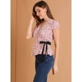 thumbnail image 4 of INSPIRE CHIC Blusa Estampado Floral Cuello V Manga Del Casquillo Cintura De Lazo Envuelva Peplum Top Para Mujeres Beige L, 4 of 6