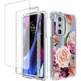 thumbnail image 1 of ccwonima Case for Moto Edge+ 2022/Edge 30 Pro/Edge X30 XT2201 with Tempered Glass Screen Protector, Floral Shockproof Full Body Protective Phone Cover for Motorola Moto Edge Plus 2022 (Purple Flower), 1 of 1