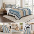 thumbnail image 6 of King Quilt Set 96''x106'', Blue Brown Beige Lightweight Bedspread Coverlet Set with 2 Pillow Shams, Boho Farmhouse Abstract Stripes Art Breathable All Season Quilt Bedding for Bedroom/Guest Room, 6 of 9