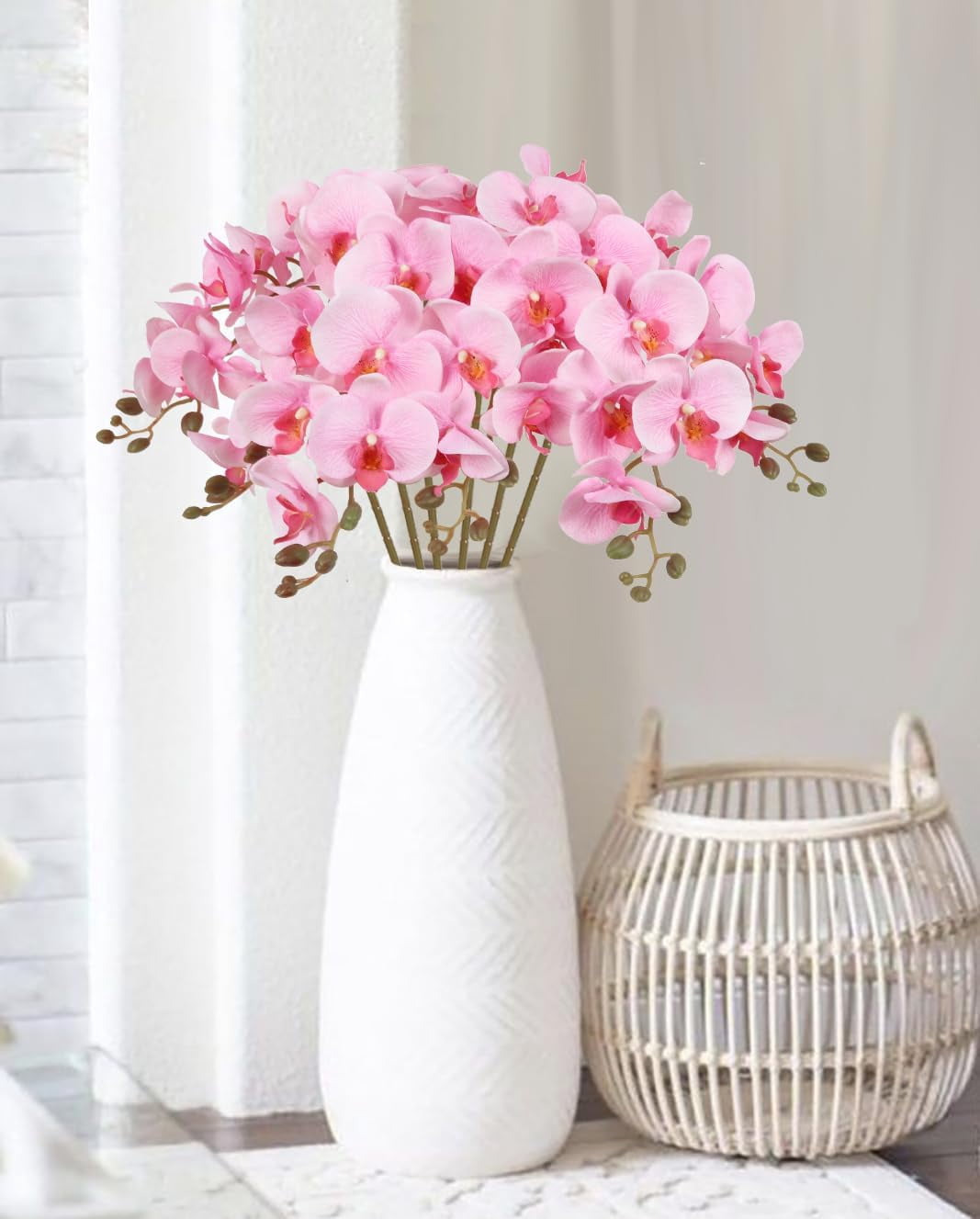 38 Inch 6 PCS Orchids Artificial Flowers Pink Fake Orchids Velvet Silk Orchids Faux Orchid Flowers Long Stem Artificial Flowers for Tall Vase for Home Wedding Decoration(Baby Pink)