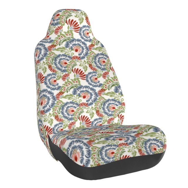 Wukai Paisley Floral 5 Full Set Car Seat Covers with Soft Padding Universal Auto Front Seats Protector and Cushion Mat