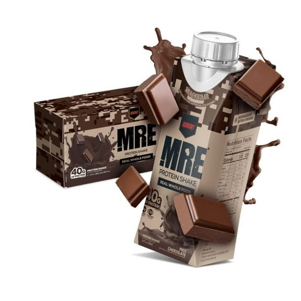 REDCON1 MRE Ready to Drink Protein Shakes, Milk Chocolate - Lactose + Whey Free RTD 40grams Protein Made with Real Whole Food Protein Blends - Keto-Friendly and Easy to Digest Nutritional Shake (12 Pa