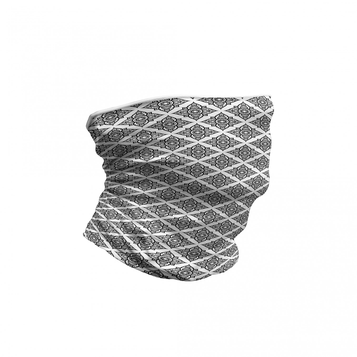 Orient Neck Gaiter, Floral Monotone Motif, Unisex, Charcoal Grey and White, by Ambesonne