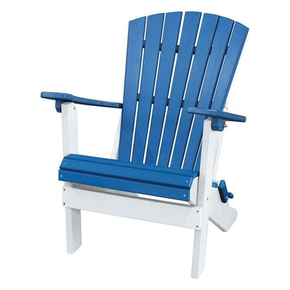 35.00 x 29.00 x 41.00 in. Fan Back Folding Adirondack Chair - Blue on White Base