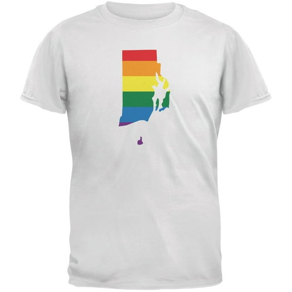 Rhode Island LGBT Gay Pride Rainbow White Adult T-Shirt - Medium