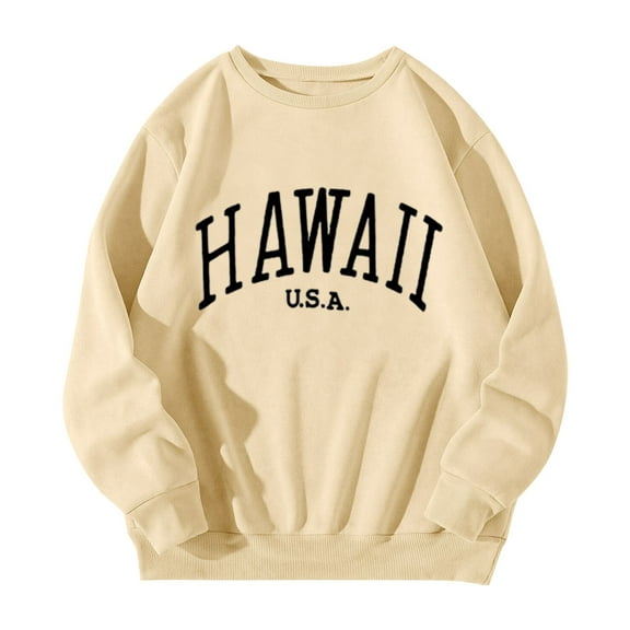 UJNDER Women's Sweatshirt Red Print Round Neck Pullover Long Sleeve Casual Light Yellow XXL