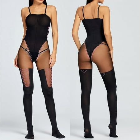 

nsendm Women Fishnet Lingerie Underwear Open Crotch Sleepwear Bodysuit Candy Underwear Underwear Black One Size