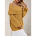 thumbnail image 3 of The Shoulder Sweater for Women Fall Winter Oversized Pullover Lantern Long Sleeve Soft Knit Sweater Top Dark Yellow L, 3 of 8