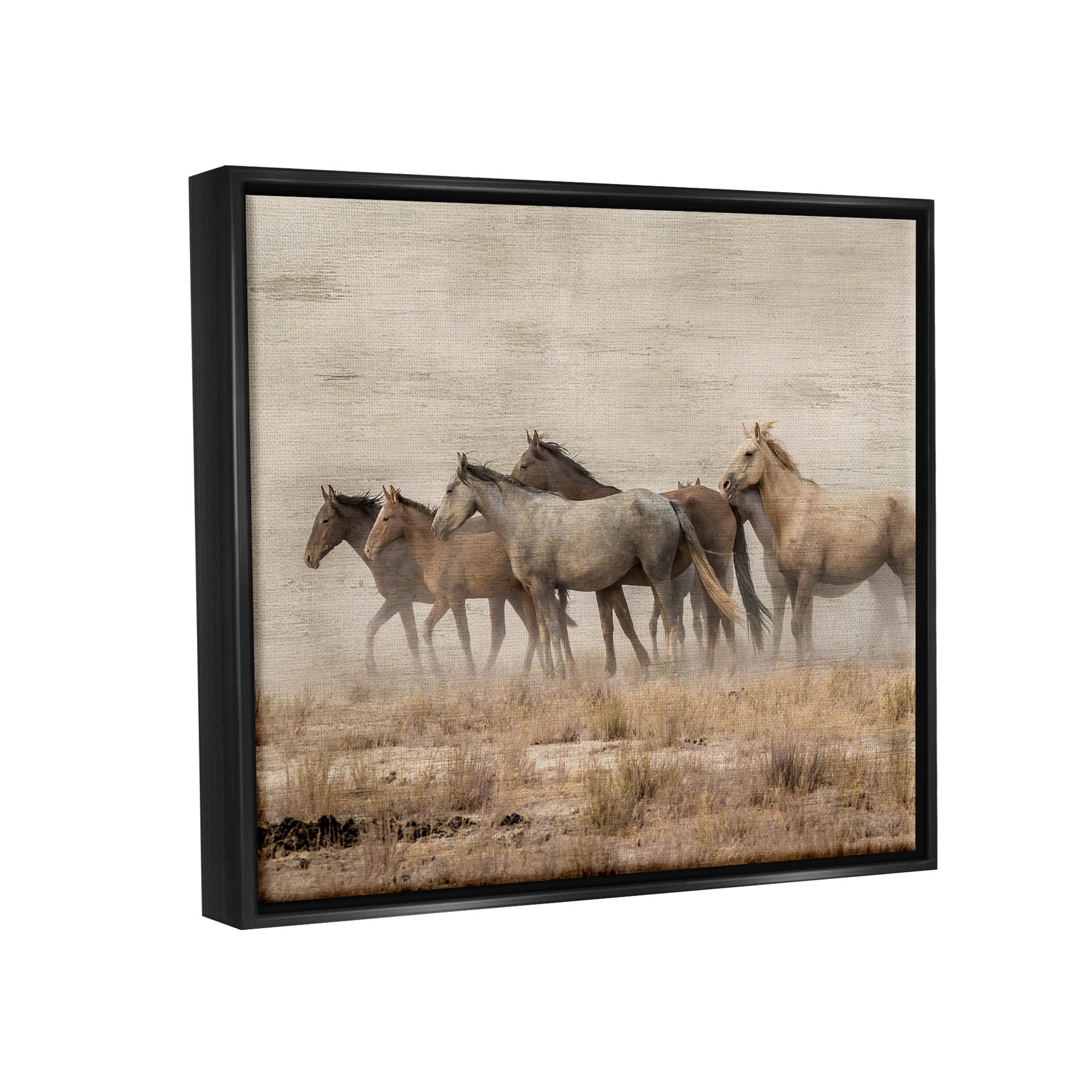 Galloping Horse Herd Countryside Animals & Insects Graphic Art Jet Black Framed Art Print Wall Art