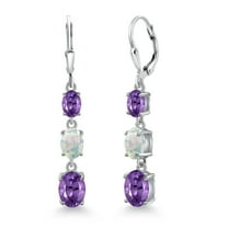 Gem Stone King 925 Sterling Silver Purple Amethyst 3 Stone Dangle Earrings for Women (5.20 Cttw, Gemstone February Birthstone, Oval 8X6MM, 7X5MM and 6X4MM)