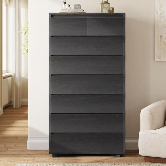 8 Drawers Dresser for Bedroom, Wood Tall Dressers & Chests of Drawers, Modern Storage Cabinet for Living Room Closet, Black