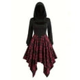 thumbnail image 2 of QATAINLAV Skater Dresses for Women Fashion Plaid Patchwork Pleated Dress with Hooded Vintage Gothic Halloween Costume, Black, XXL, 2 of 4