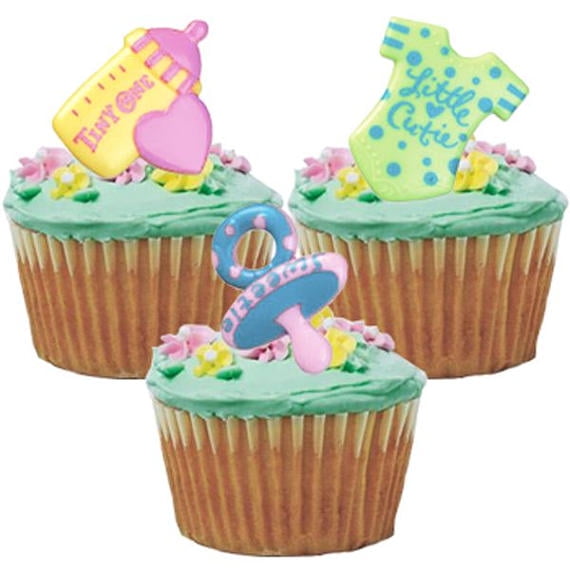 24 Baby Gender Reveal Boy or Girl Cute Party Flags Cupcake Toppers Decorations 