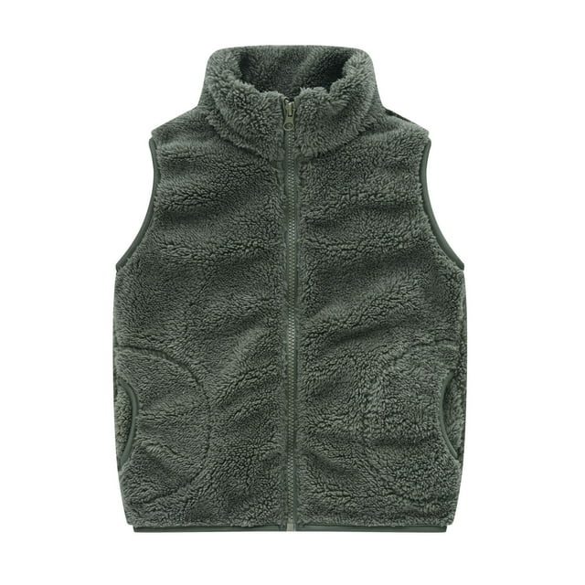 MeetoTime Gilet Sans Manches pour Tout-Petits Garçons Filles en Sherpa Polaire, Veste Zippée Sans Manches avec Poches