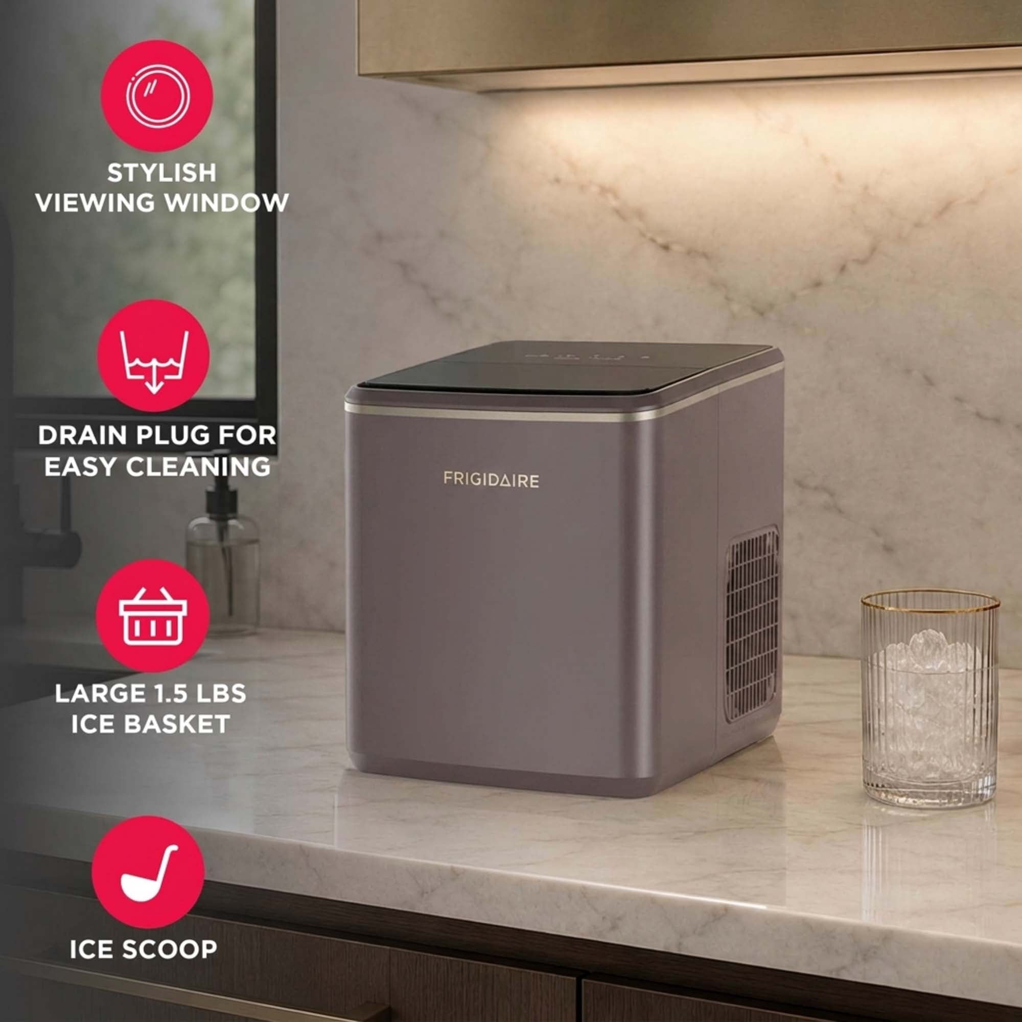 Frigidaire 26 lbs. Countertop Ice Maker with Touch Display, Mauve