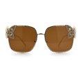 thumbnail image 3 of Luxury Womens Heavy Rhinestone Bling Rectangle Butterfly Metal Sunglasses Gold - Brown, 3 of 8