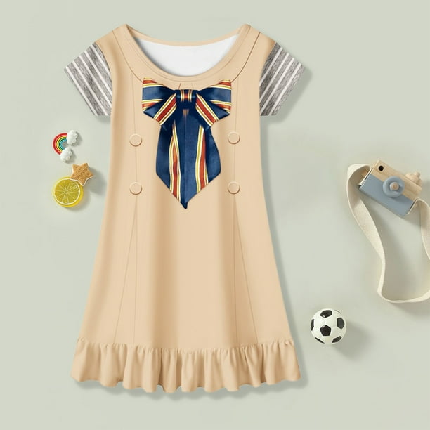 Disfraz Premium Conjunto de cosplay para niños, disfraz de niña con botones, traje de festival (Khaki 110 Kid) Kuymtek Caqui 5 -6 años para Niña