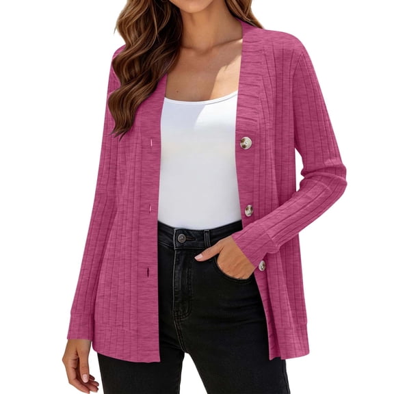Edvintorg Omen's Cardigans Solid Color Long Sleeve Knit Cardigan Open Front Button Down Cardigans Fashion Clothing Women S-2XL Pink