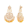 thumbnail image 5 of Efulgenz Indian Jewelry Bollywood Antique Crystal Kundan Beaded Floral Big Dangle Chandelier Earrings Set - Yellow, 5 of 5