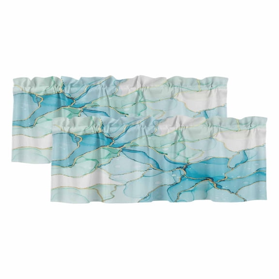 Turquoise Blue Marble Valances for Windows, Modern Abstract Art Cracks Light Filtering Kitchen Curtains, Rod Pocket Window Valance Curtains for Living Room Bedroom, 42" W x 12" L, 2 Panels