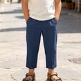thumbnail image 5 of Kids Linen Cropped Pants Elastic Waist Breathable Thin Ankle Trousers, Summer Casual Bottoms Navy Kids Casual Trousers 130, 5 of 9