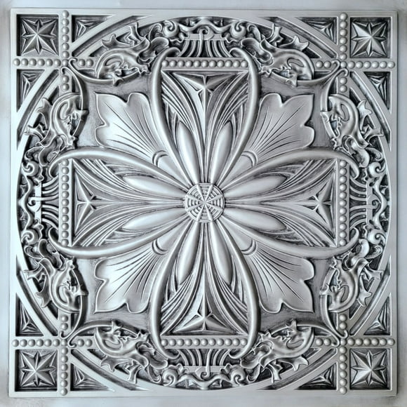 Drop-In, Glue-Up 2'x2' Faux Tin PVC Ceiling Tile In Antique White, Sample