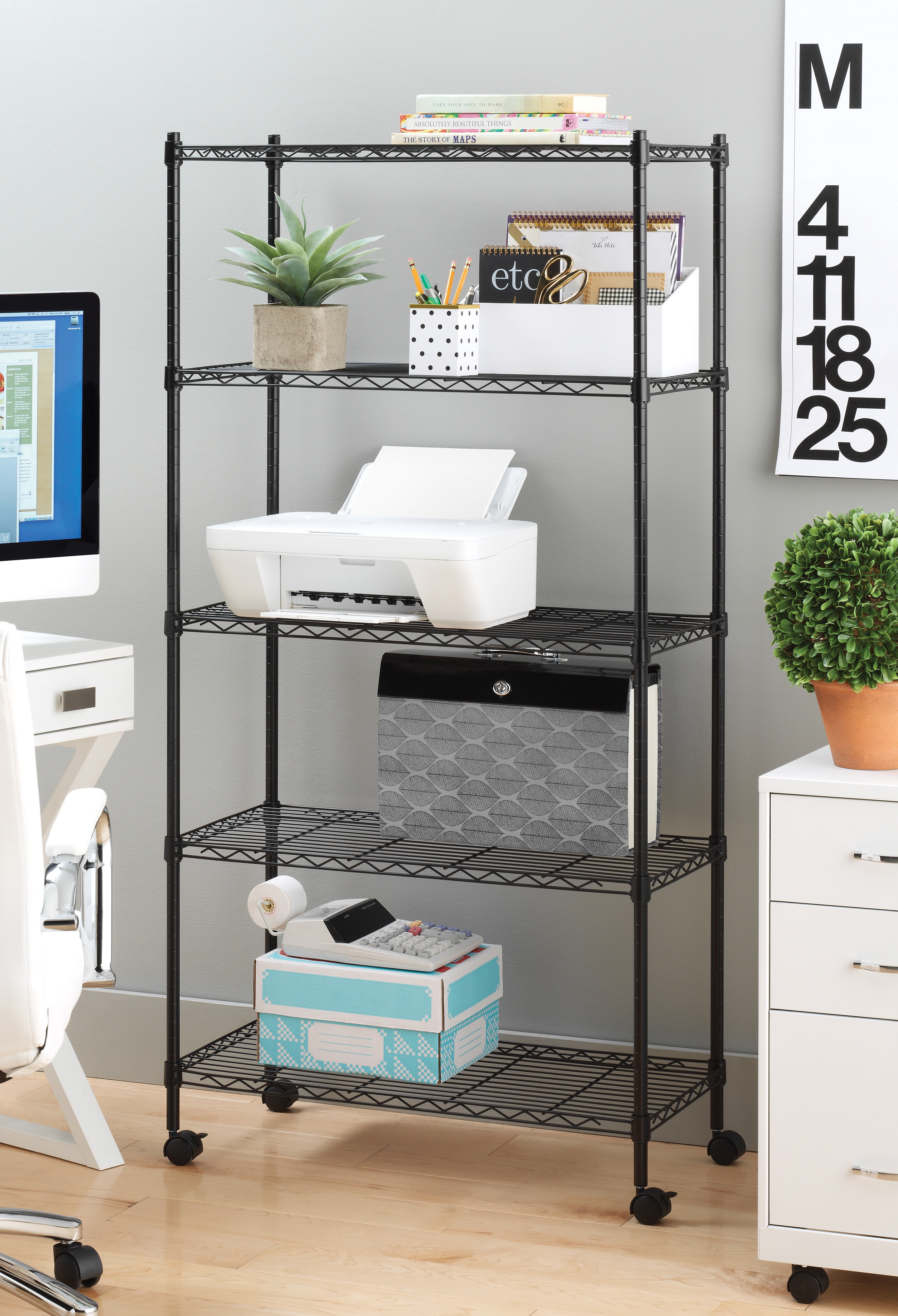 Whitmor Supreme Metal Shelf 5-Tier Cart Holds up to 1,000 lbs. - Black
