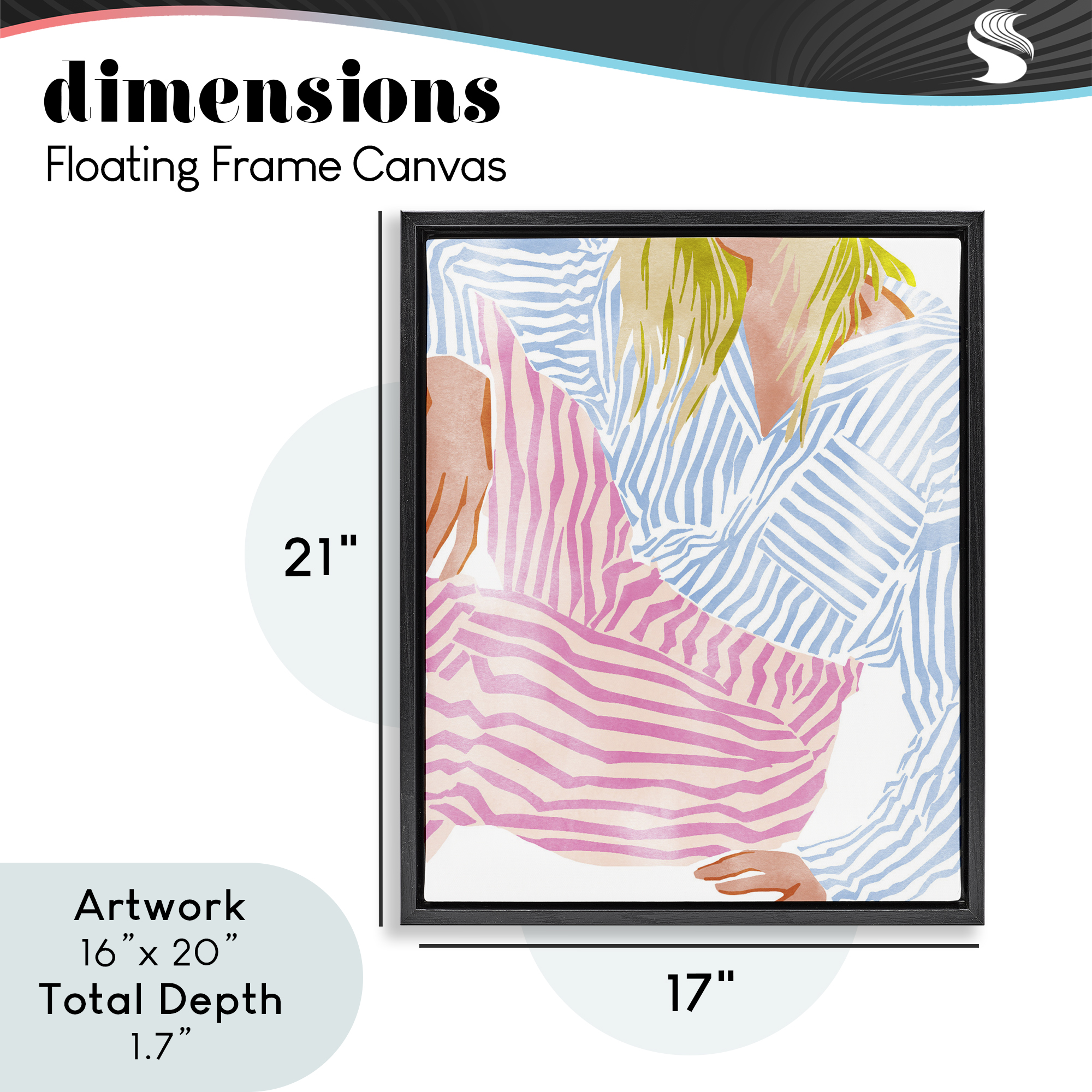 Female in Pastel Stripes Black Framed Floater Canvas Wall Art, design by Ziwei Li