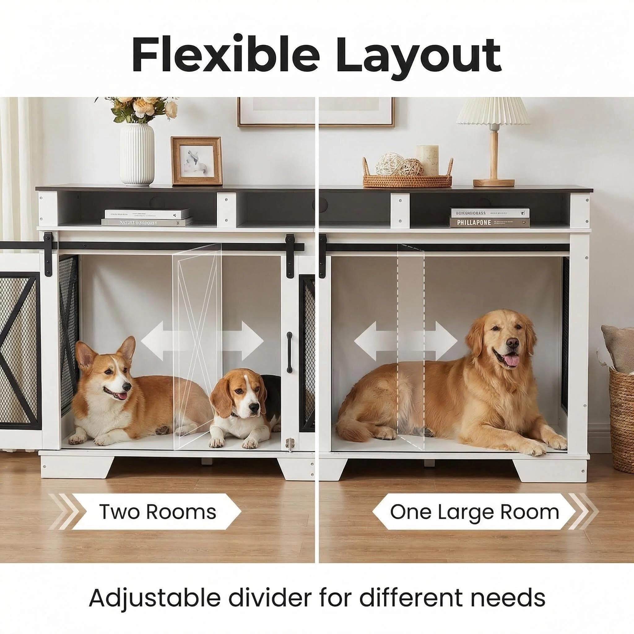 Garvee 71 Inch Dual-Panel Ironwood Dog Cage - Double Layer Steel and Particleboard, Large Double Compartment Dog Crate, Metal and Wood Dog Kennel, Indoor Outdoor Double Door