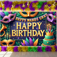 thumbnail image 6 of Gold Framed Mardi Gras Banner Purple Background Backdrop Colorful Feathers Masquerade Mask Carnival Display for Birthday Celebration Mardi Gras Party Indoor Decoration, 6 of 9