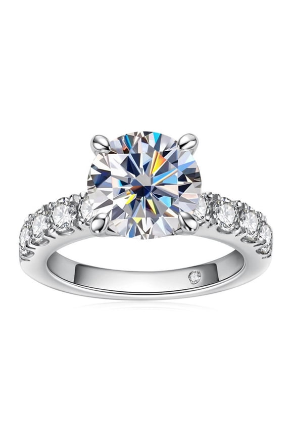 Moissanite Engagement Ring,4.3cttw D Color Round Cut, Gold Plated Sterling Silver Promise Anniversary Ring for Women